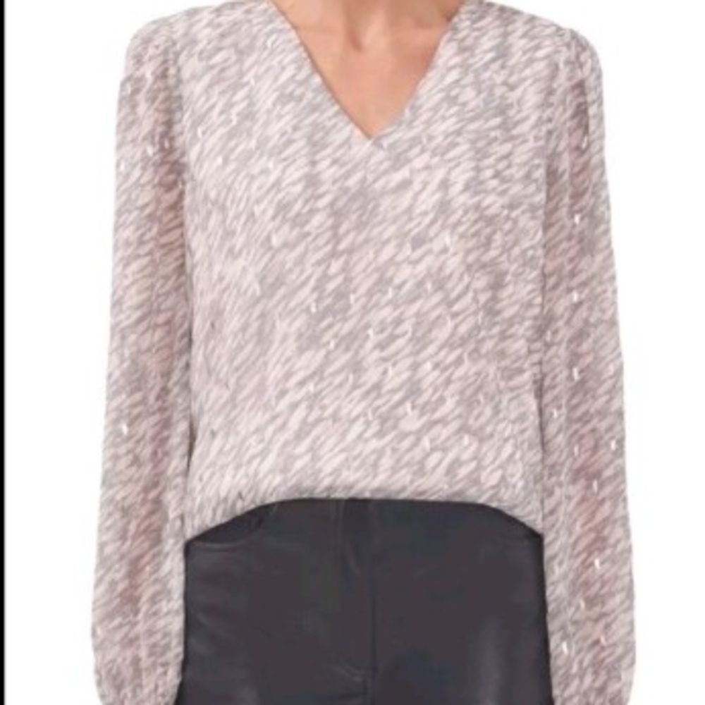 Halogen Boho Graphite Silver Metalic Cream and Gray Blouse Women's Size 2XL